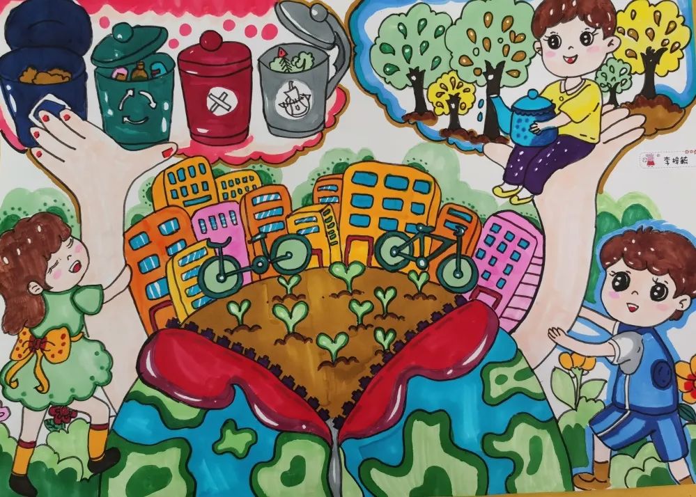 “保护美丽环境 做好垃圾分类”地球日儿童画画图片