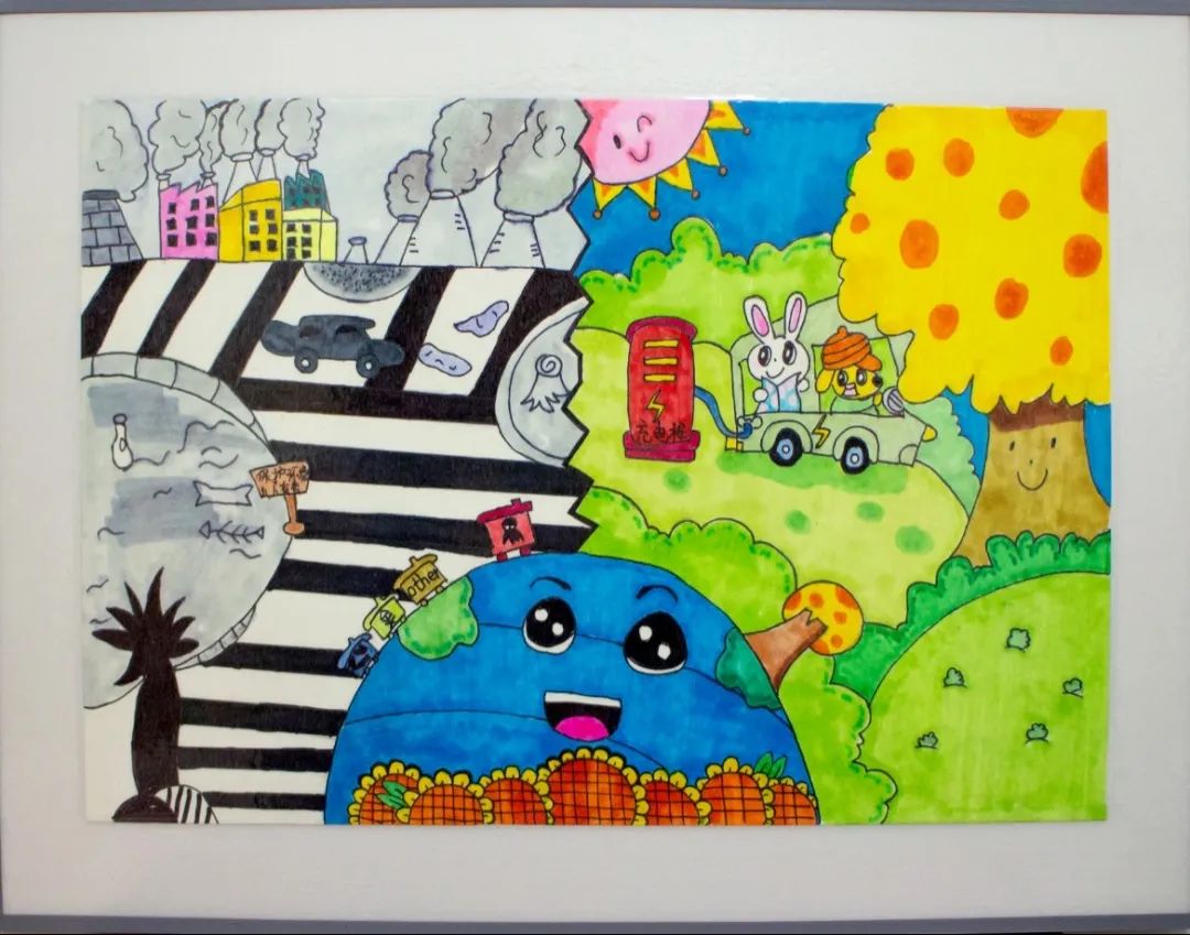 “保卫地球 共创碧海蓝天”环保主题儿童画