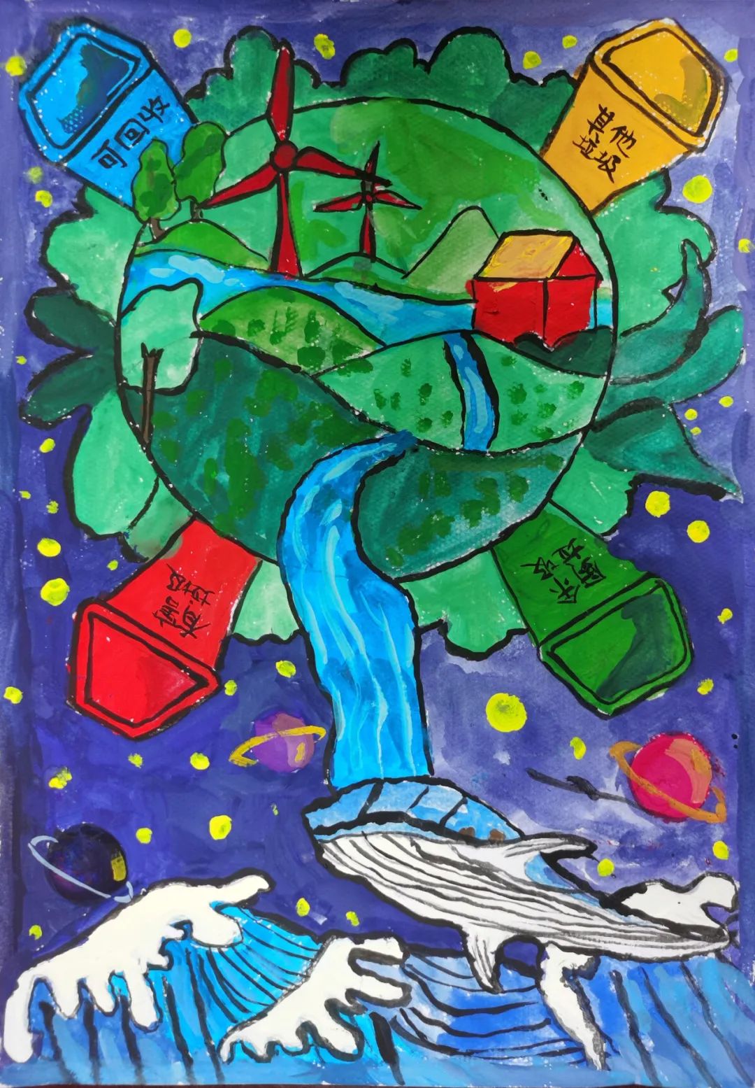 简单又漂亮的垃圾分类世界地球日主题画画