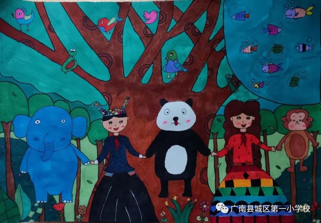 小学生“爱自然保护地球动物”世界地球日绘画