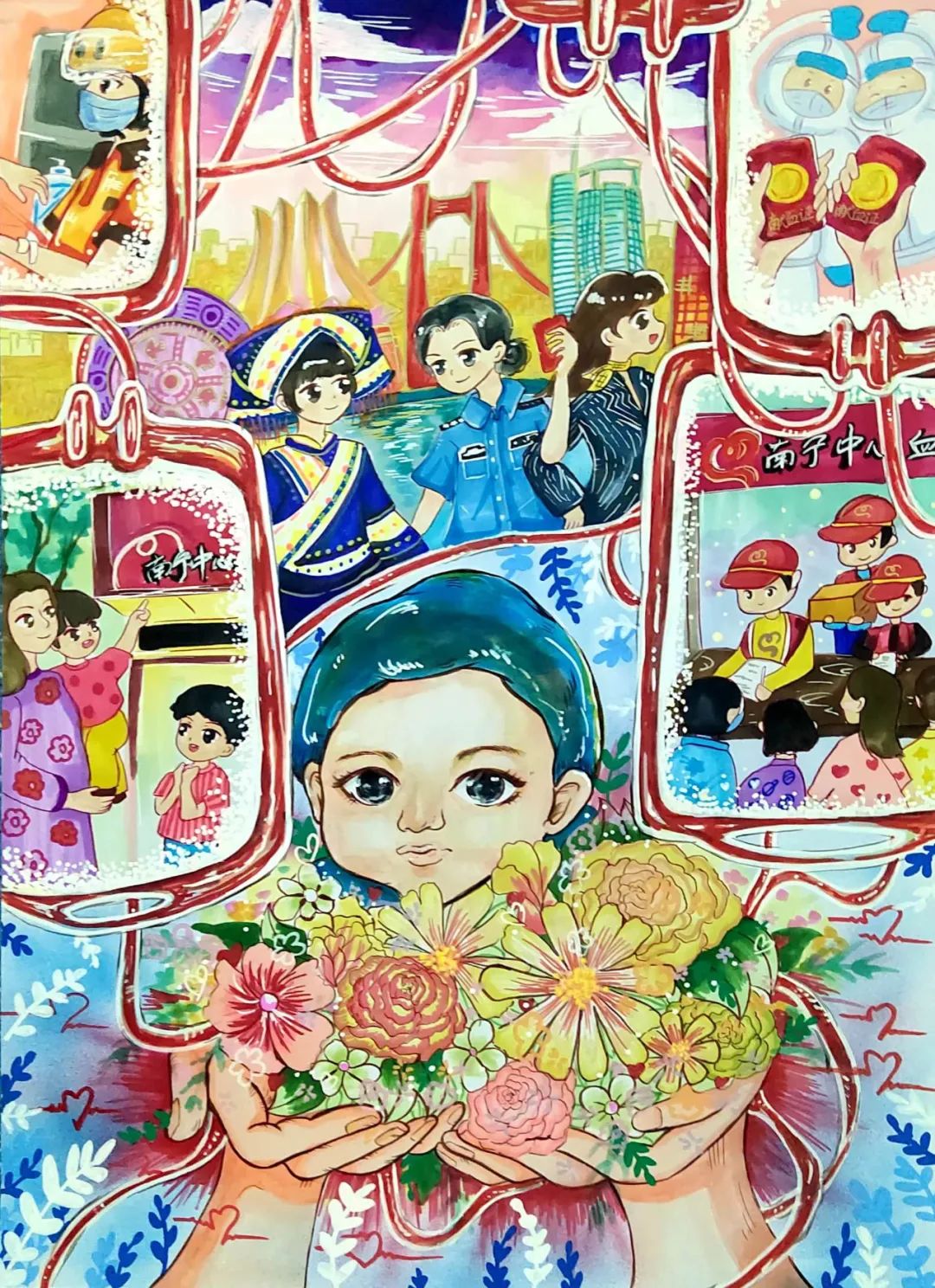 “无偿献血 奉献爱心”优秀绘画作品