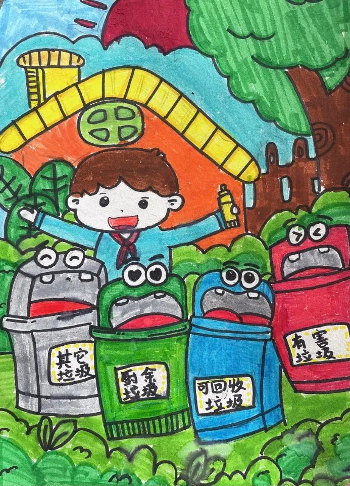 “垃圾分类 红领巾在行动”世界地球日儿童画