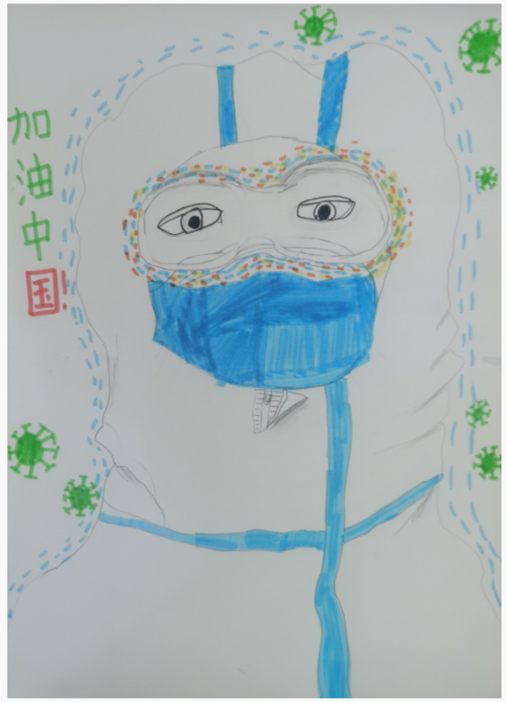 “抗击疫情 中国加油 致敬大白”儿童画画图片优秀作品