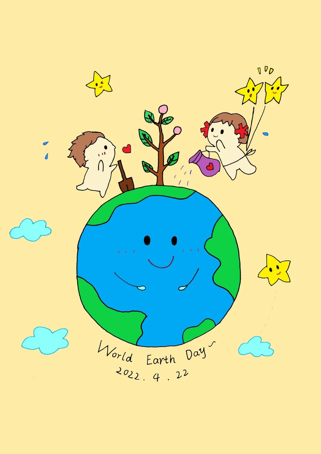 简单漂亮的世界地球日儿童画