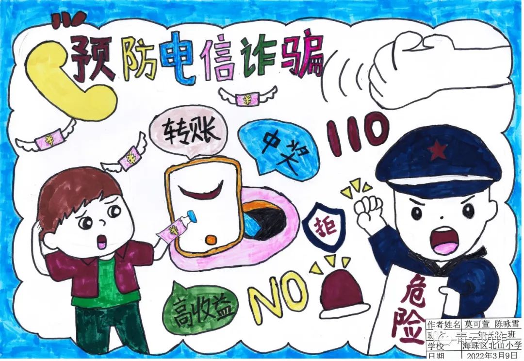 小学生防电信诈骗儿童绘画图片