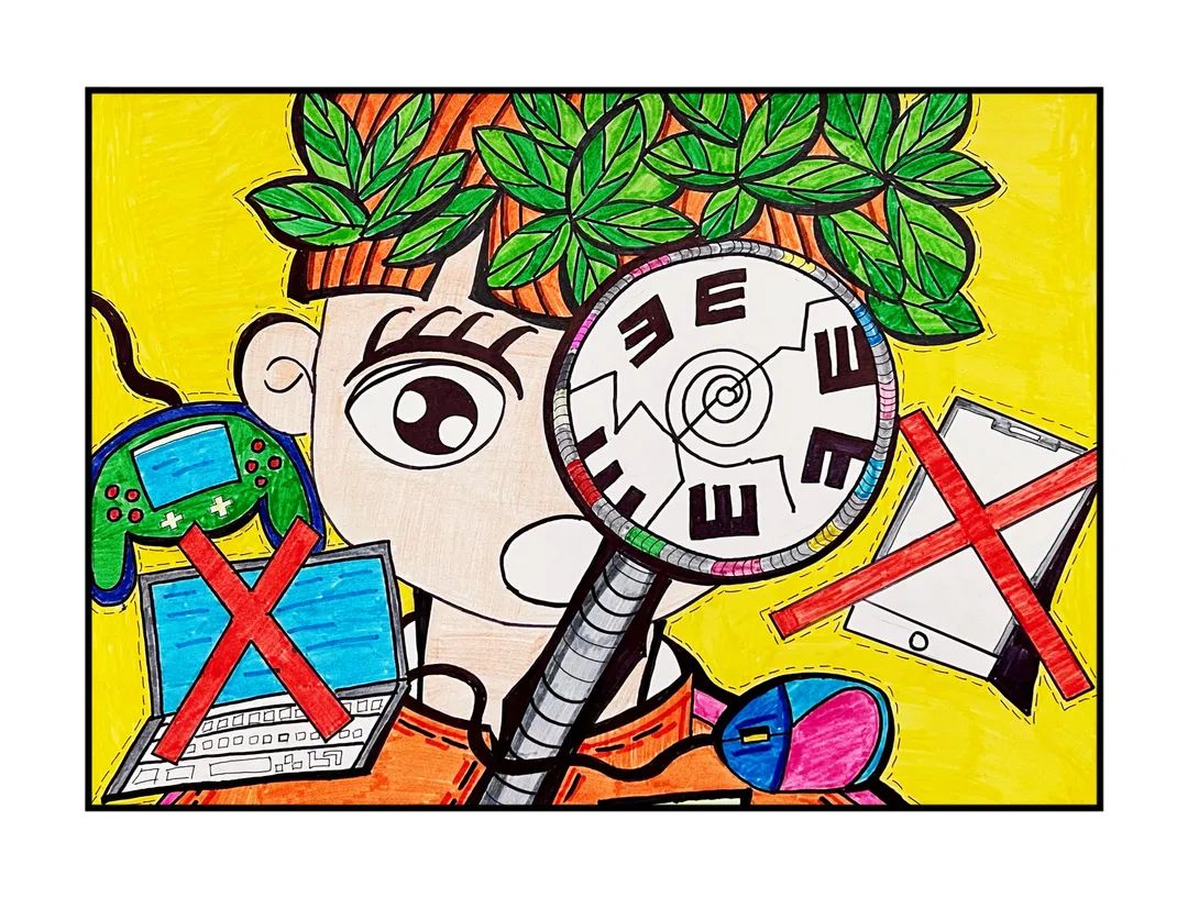 远离电子产品 保护视力的儿童绘画