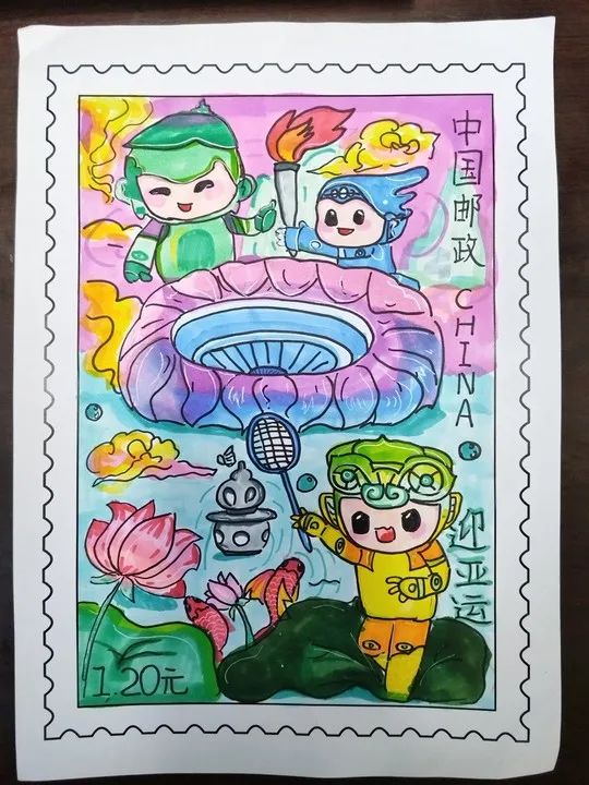 喜迎杭州亚运会主题儿童绘画油票之三