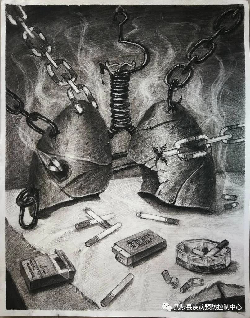 世界无烟日肺部枯萎灰色烟雾禁烟儿童画