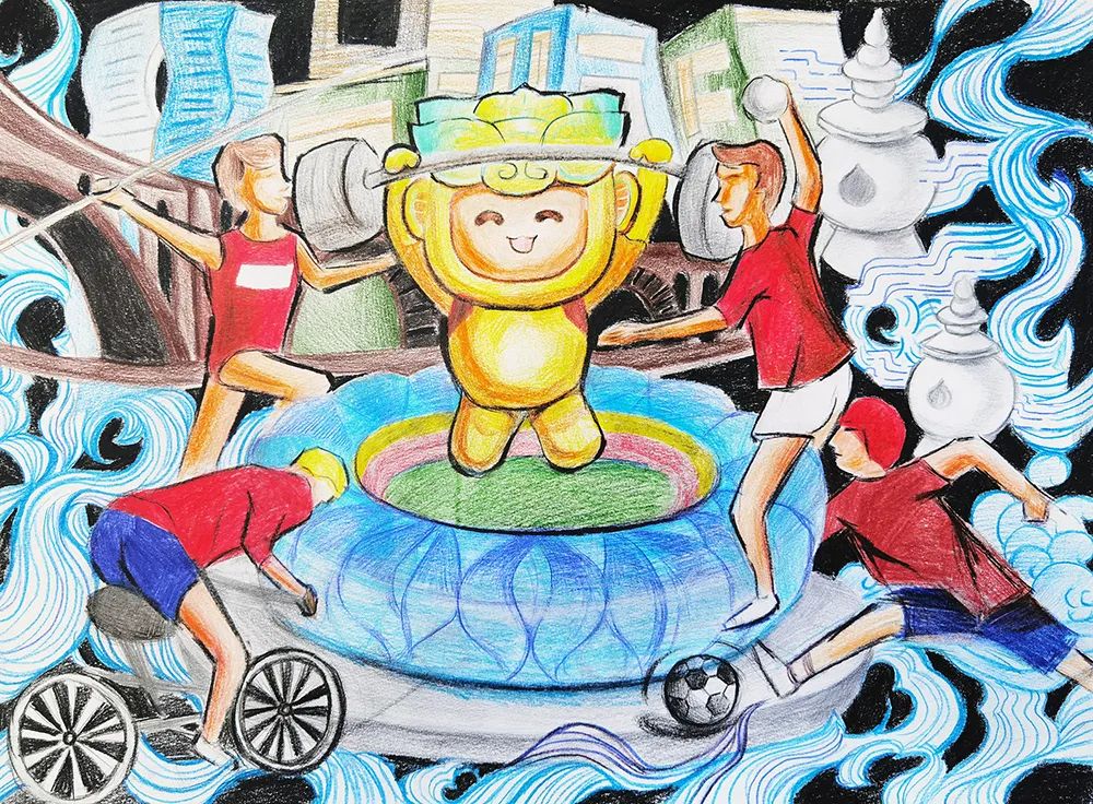 亚运比赛项目绘画作品《篮球》
