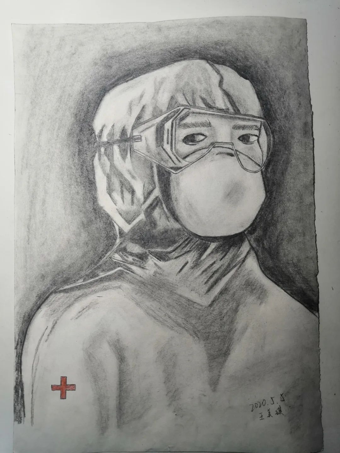 "因为有你 山河无恙 致敬最美逆行"素描儿童画作品
