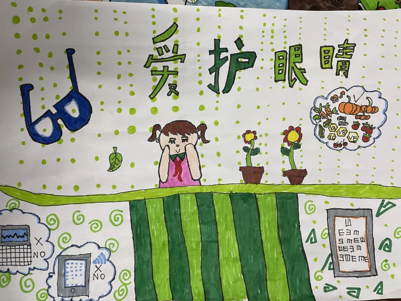 “爱眼护眼”主题学生小学生绘画作品