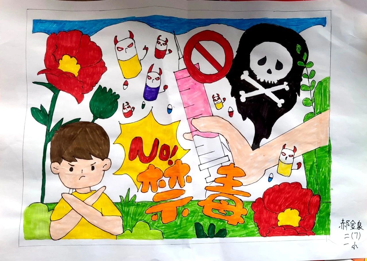 珍爱生命 向毒品说不！小学儿童绘画