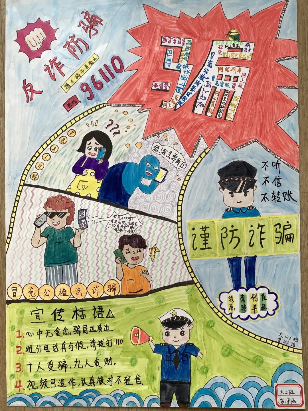 不听不信不转账 防电信诈骗知识宣传绘画
