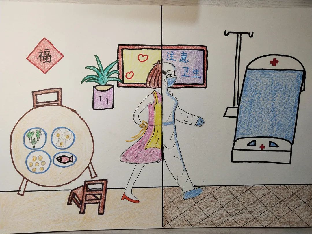 护士将诶儿童画致敬奋战在一线的最美护士