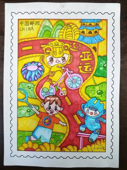 喜迎杭州亚运会主题儿童绘画油票之四