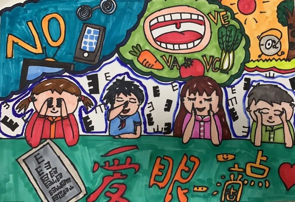小学二年级“保护眼睛 一点一滴”保护视力主题画
