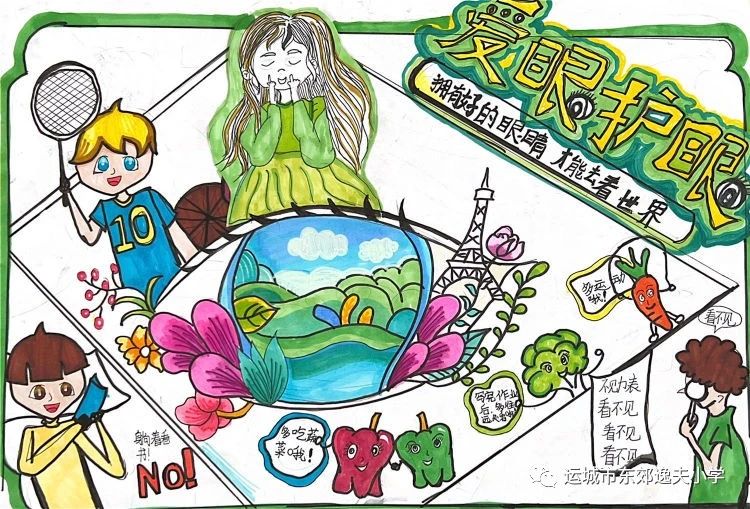 《爱护眼睛 放眼美丽世界》儿童画参赛作品