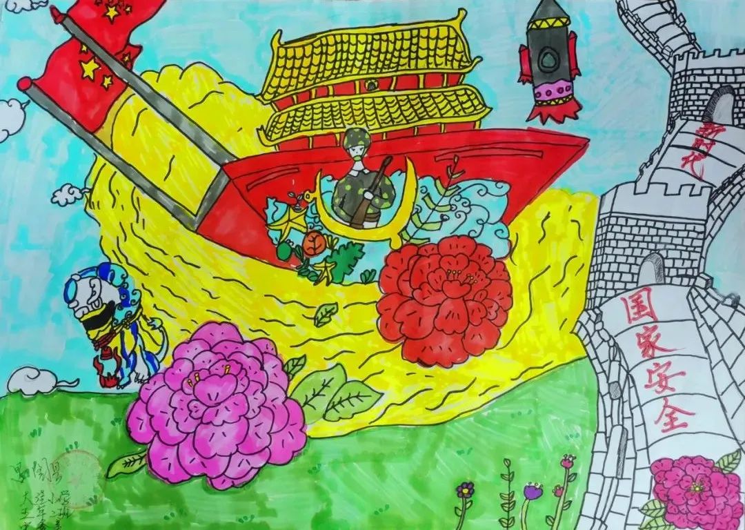 维护国家安全 共筑钢铁长城----小学国家安全教育日画画