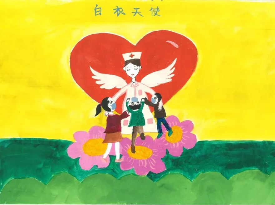 温柔美丽的白衣天使儿童画