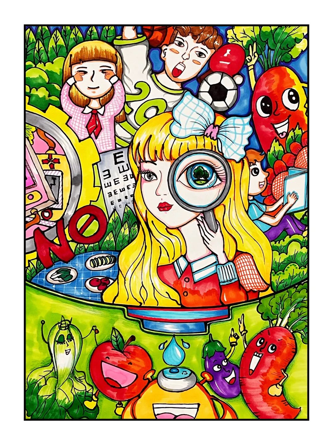 中学生爱眼护眼日绘画一等奖作品