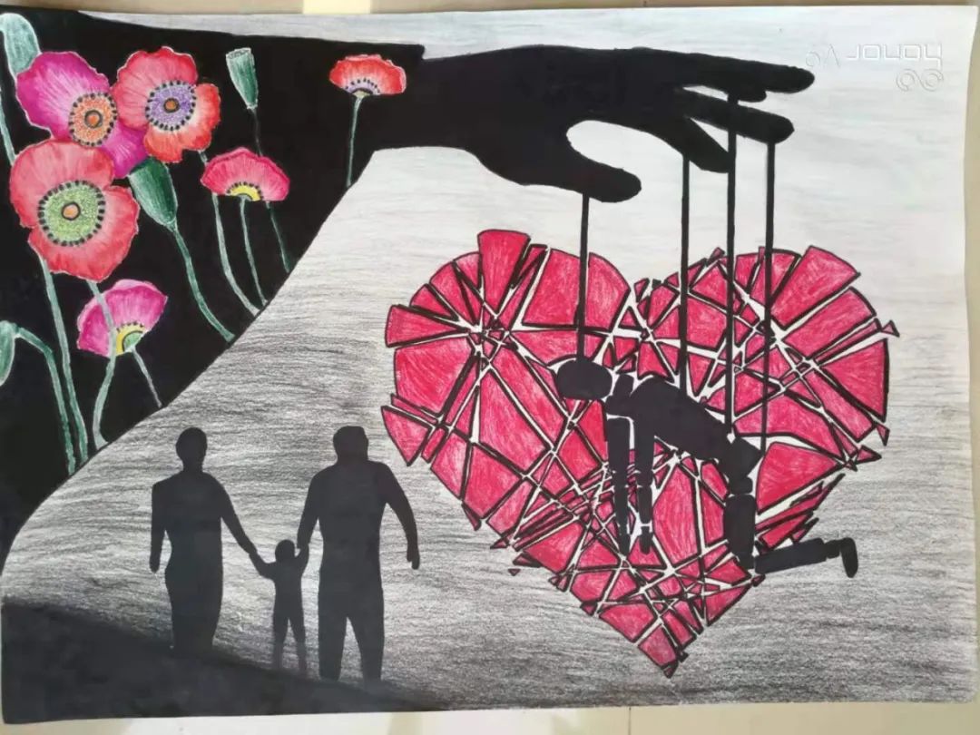 初中国际禁毒日主题儿童绘画作品一