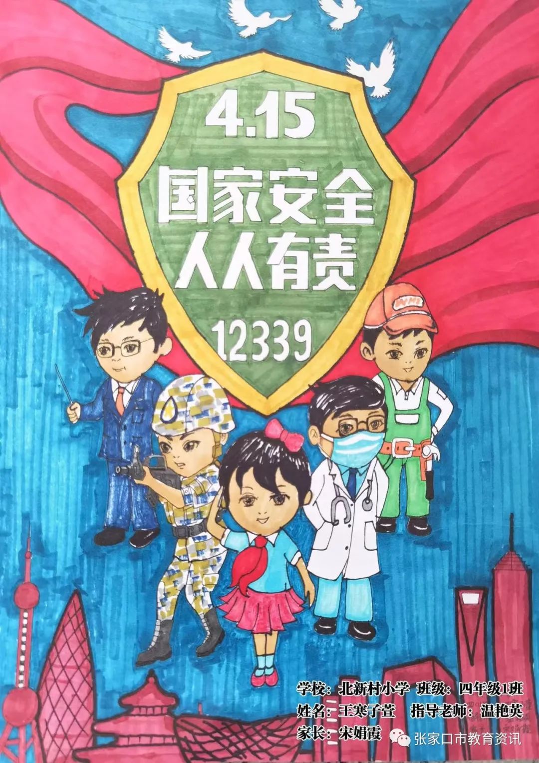 小学四年级“国家安全 人人有责”主题儿童画作品