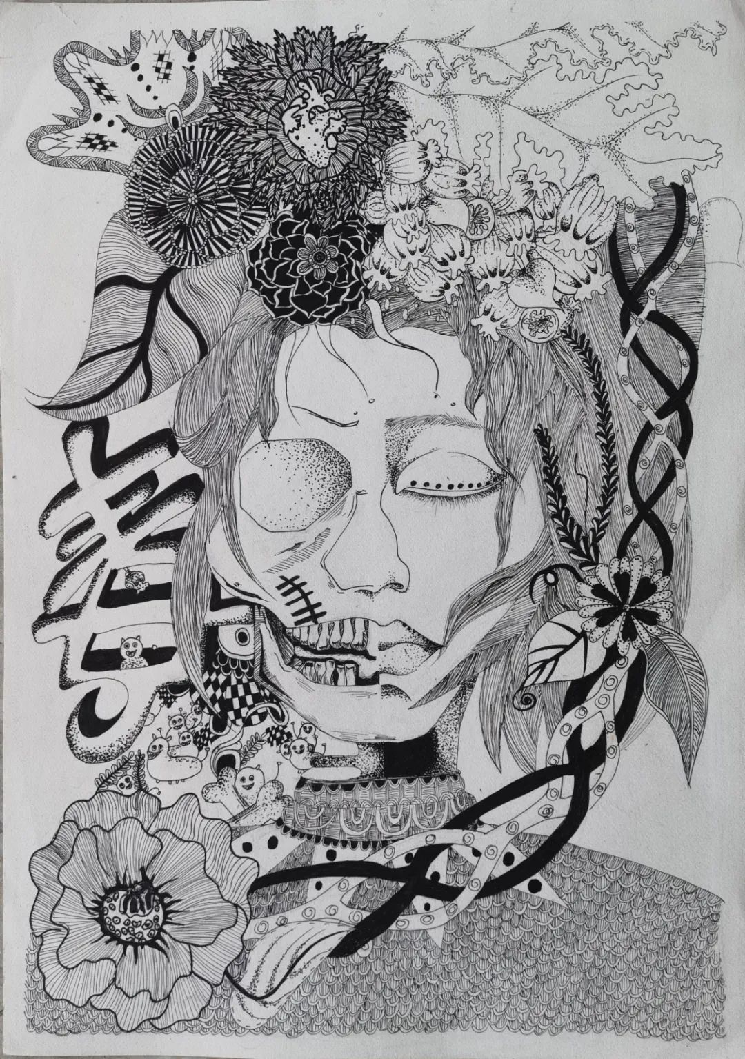 初中国际禁毒日主题儿童绘画作品三