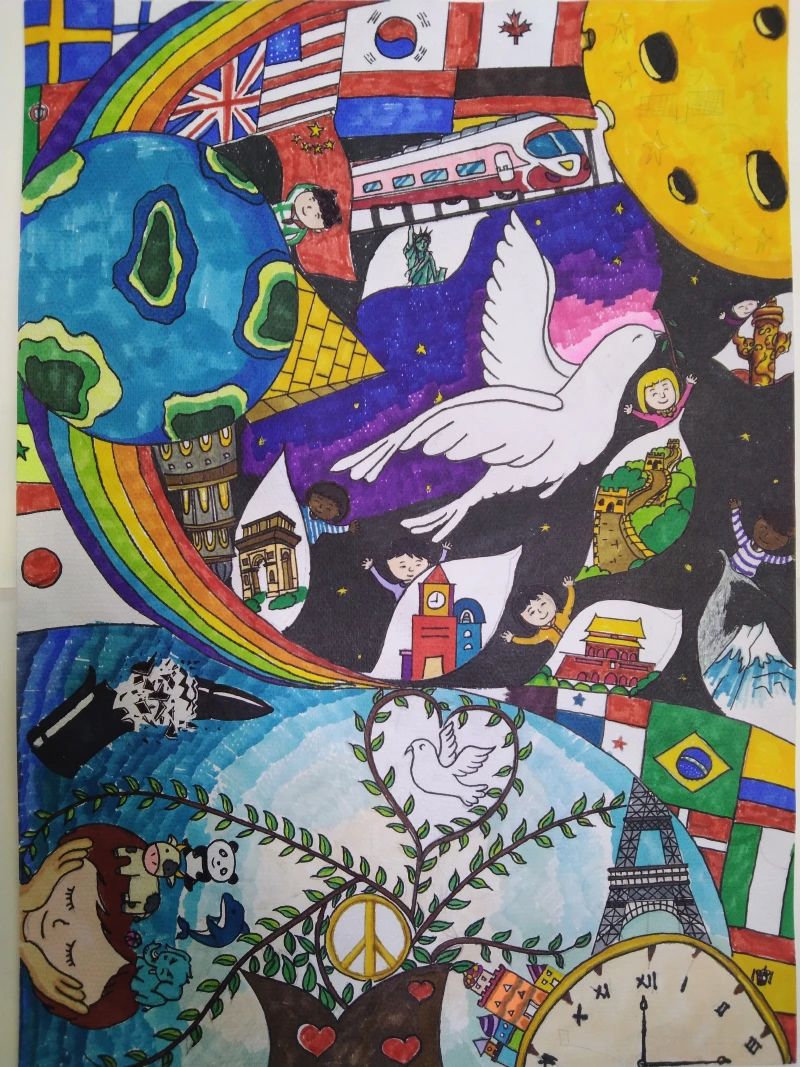 儿童世界和平日绘画画作品1