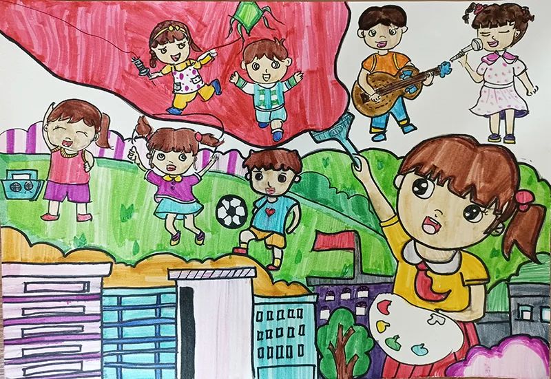 "美丽校园"---描述校园美好主题绘画