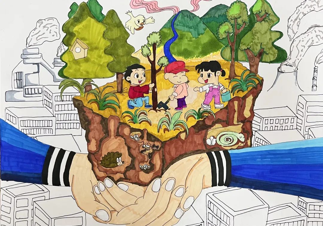 “保护耕地 增种树木”绘画作品欣赏