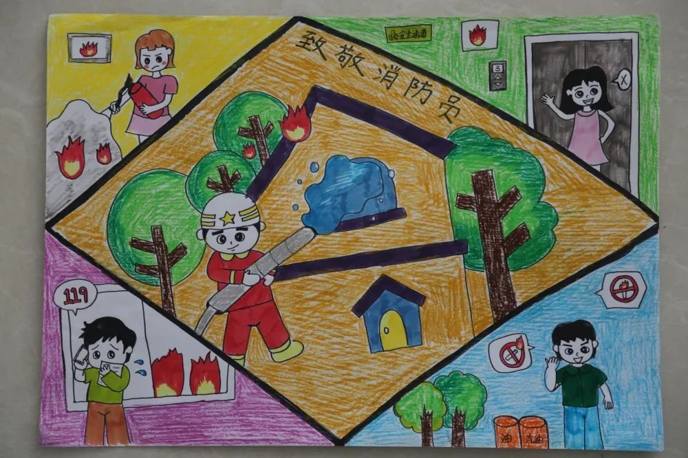 “致敬消防员”消防安全绘画