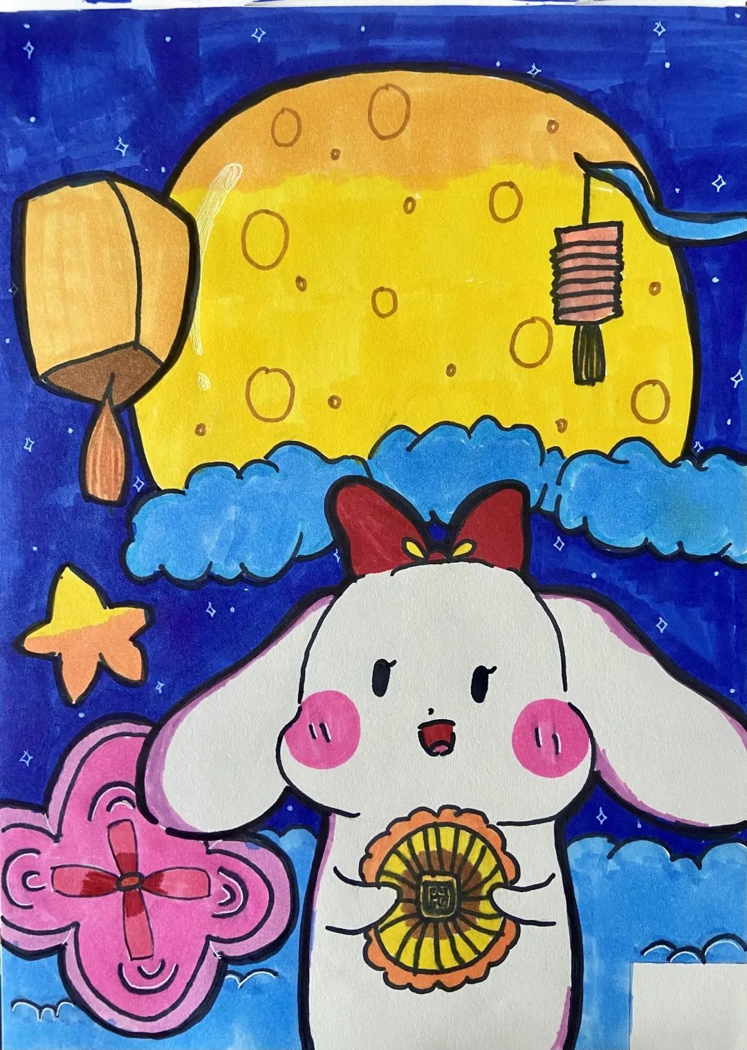 中秋节二年级儿童绘画可爱