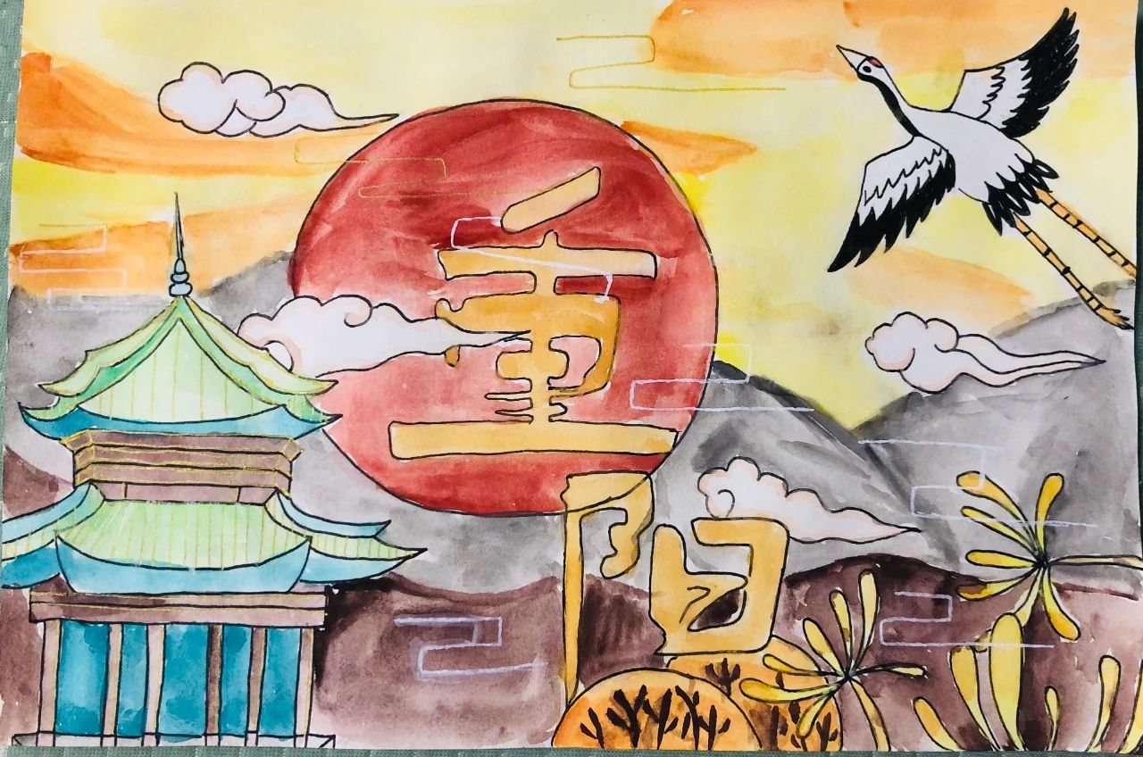 关于九月初九重阳节儿童画图片
