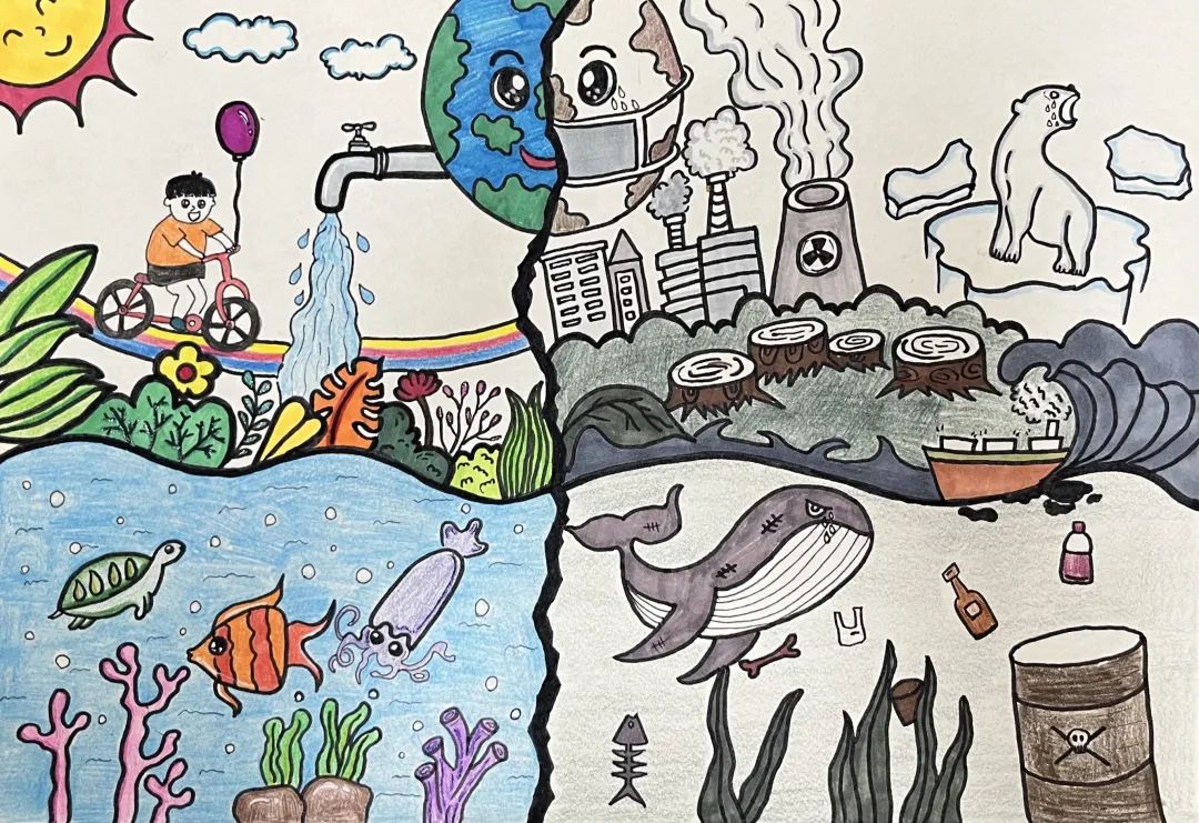 世界地球日环保主题创意儿童画作品