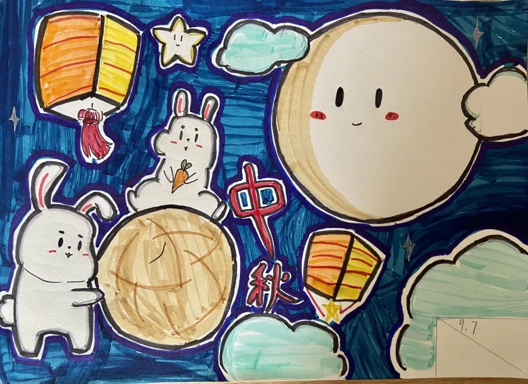 7一9岁儿童中秋节的画