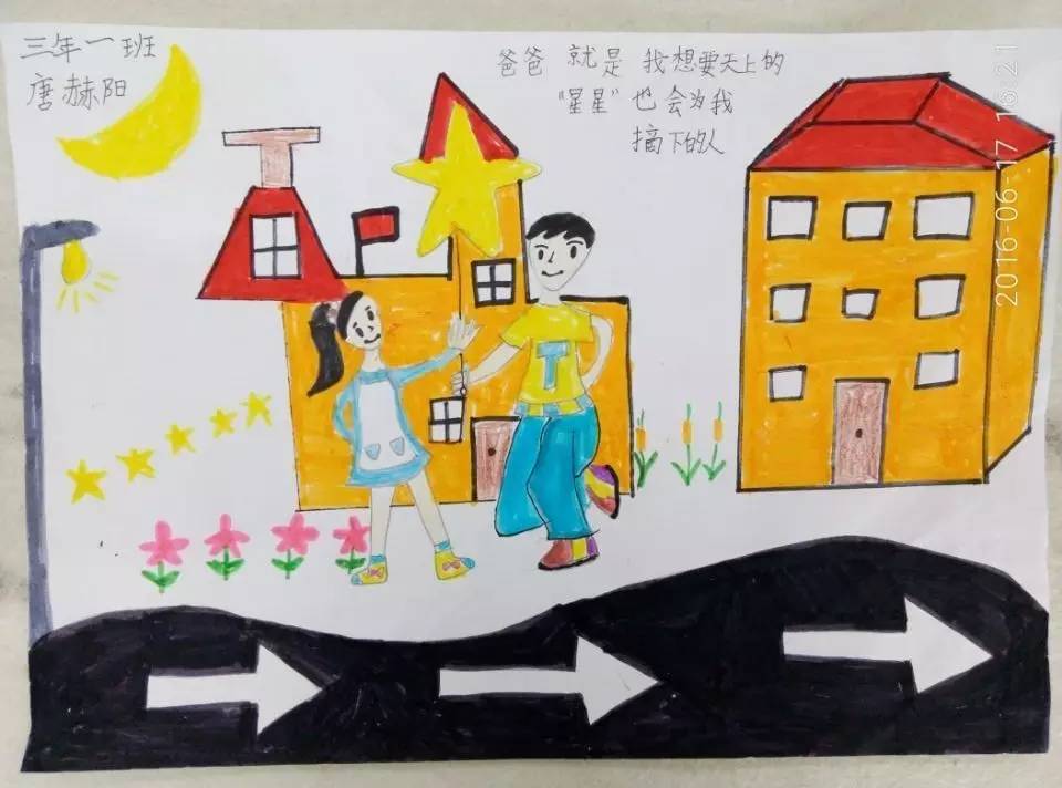 《父爱深沉无私》父亲节主题儿童画