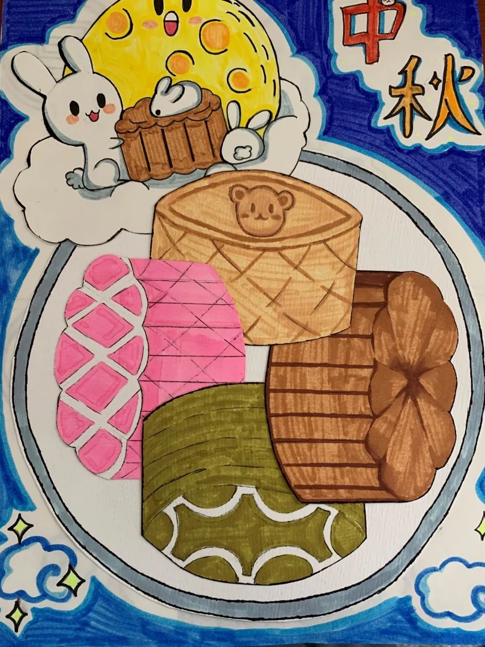 小学生儿童中秋节的绘画比赛作品