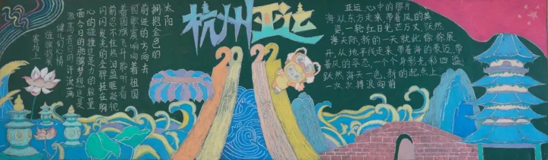 杭州亚运主题黑板报作品《喜迎杭州2022亚运》