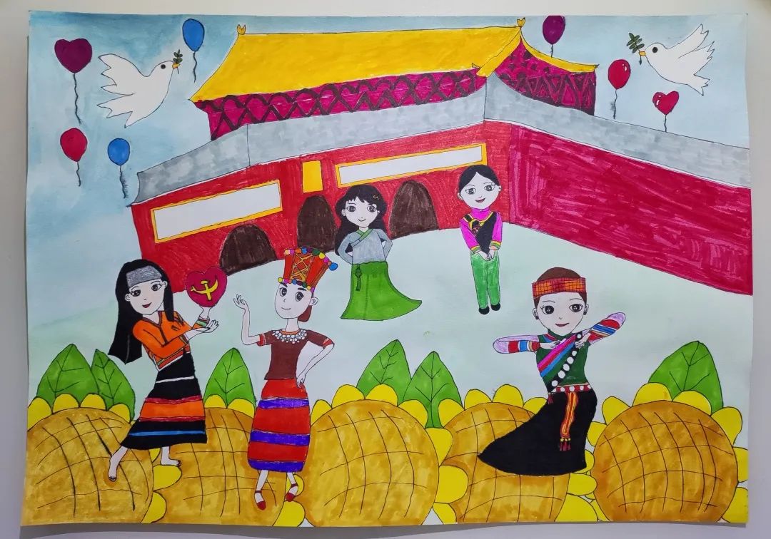 “喜迎国庆节 民族团结一家亲”画画图片