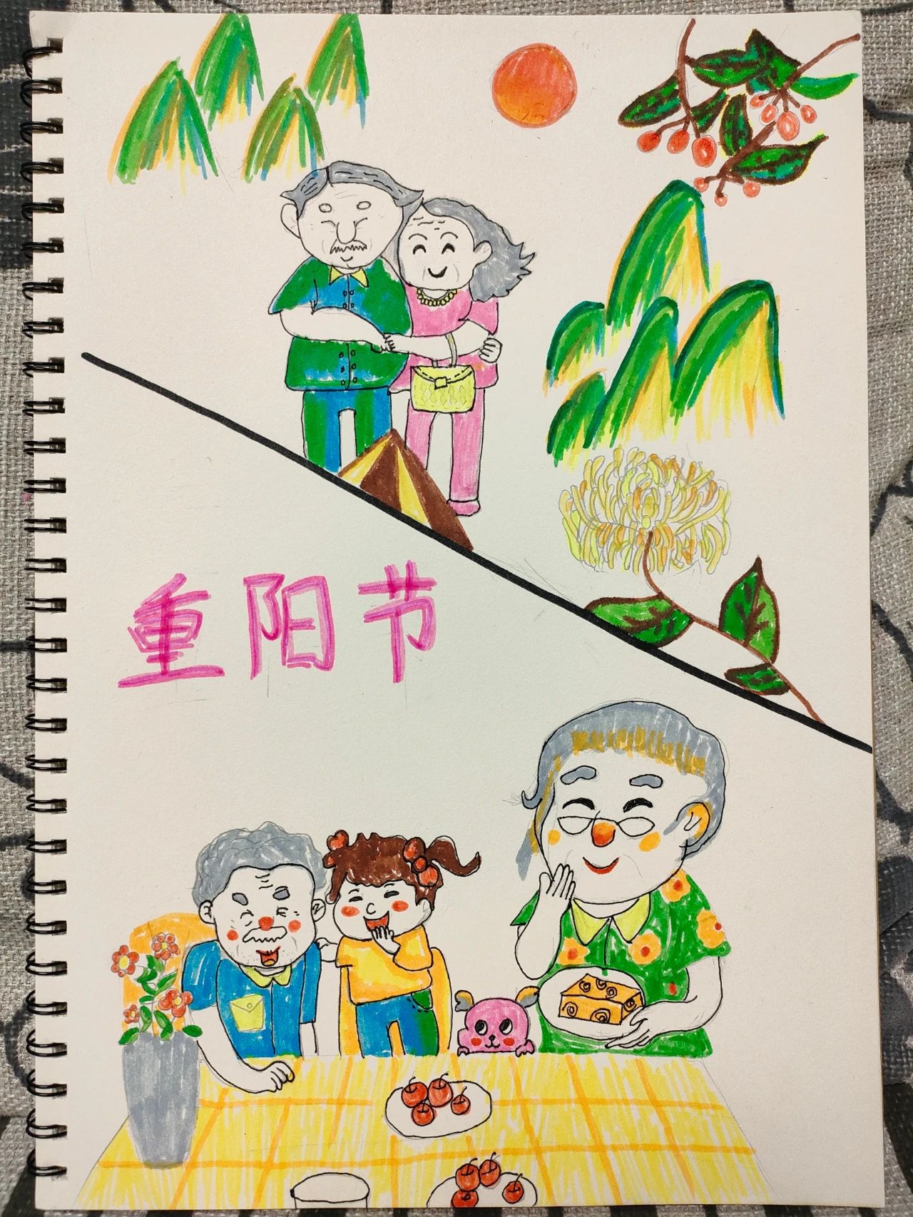 尊老爱幼 重阳节儿童画简单好看