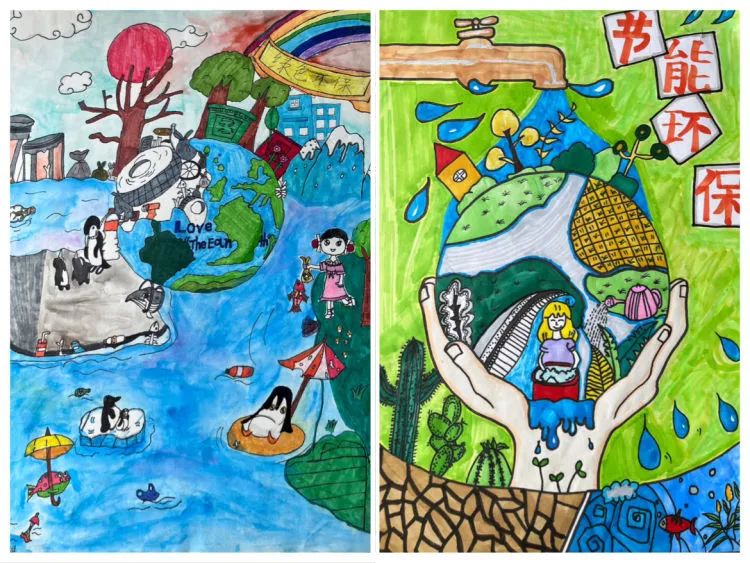 “爱护环境 保护生物”小学生绘画作品