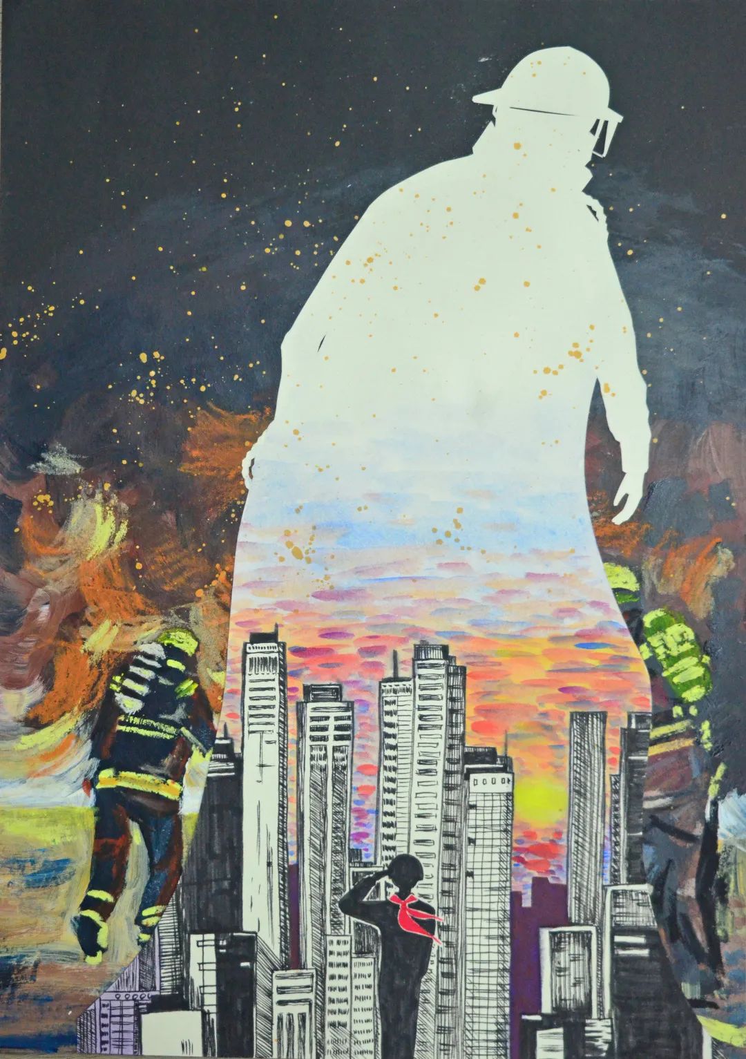 《红领巾 致敬中国火焰蓝》儿童画