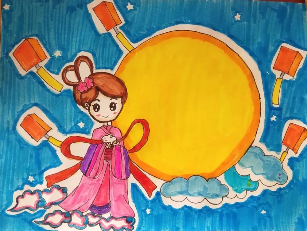 中秋节儿童画作品之《美丽的嫦娥》