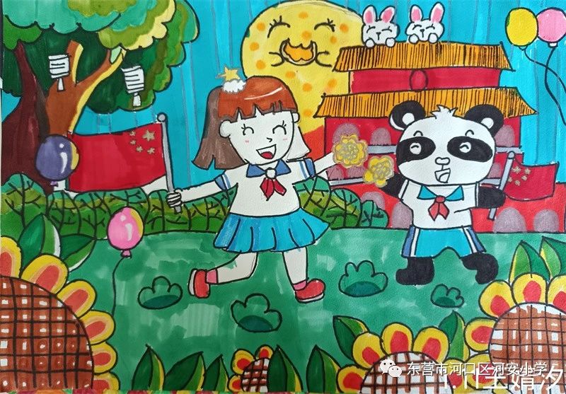 欢度国庆 小学一年级绘画作品