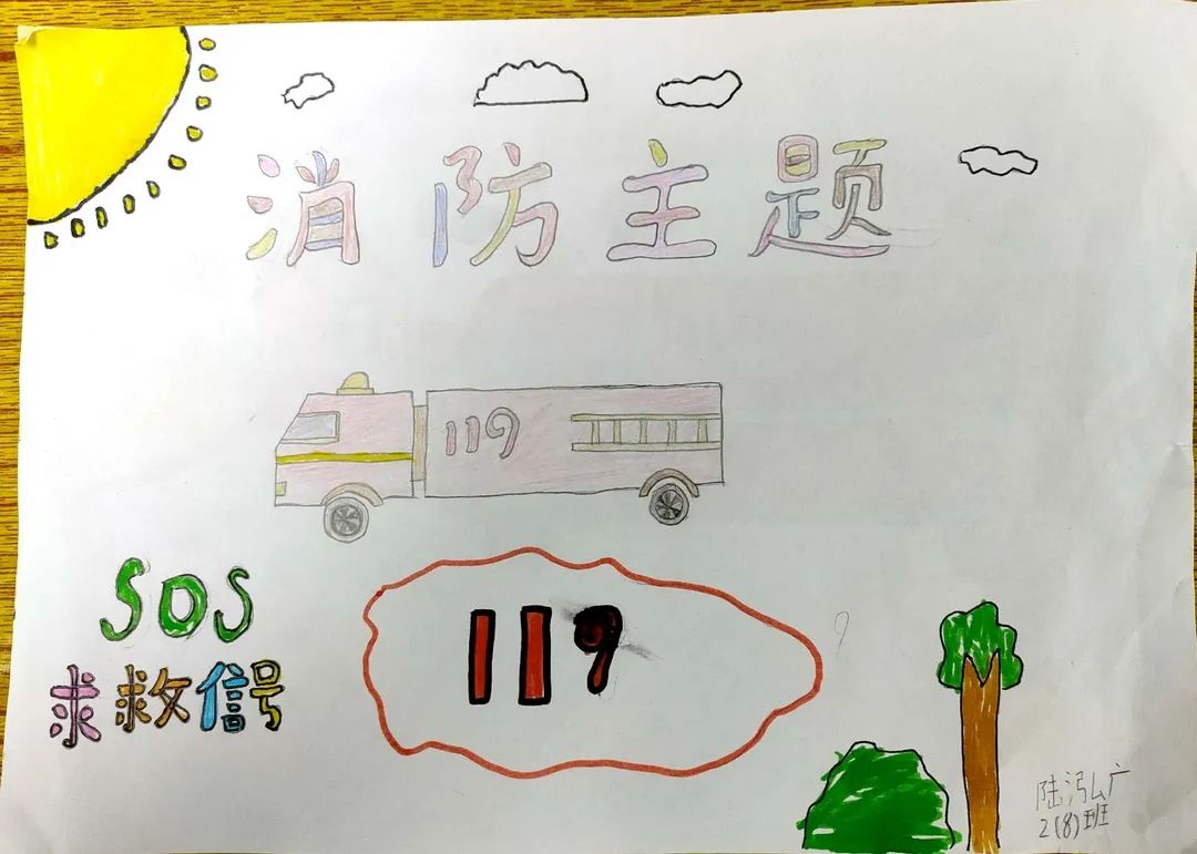 119消防安全日主题幼儿园小朋友绘画作品二