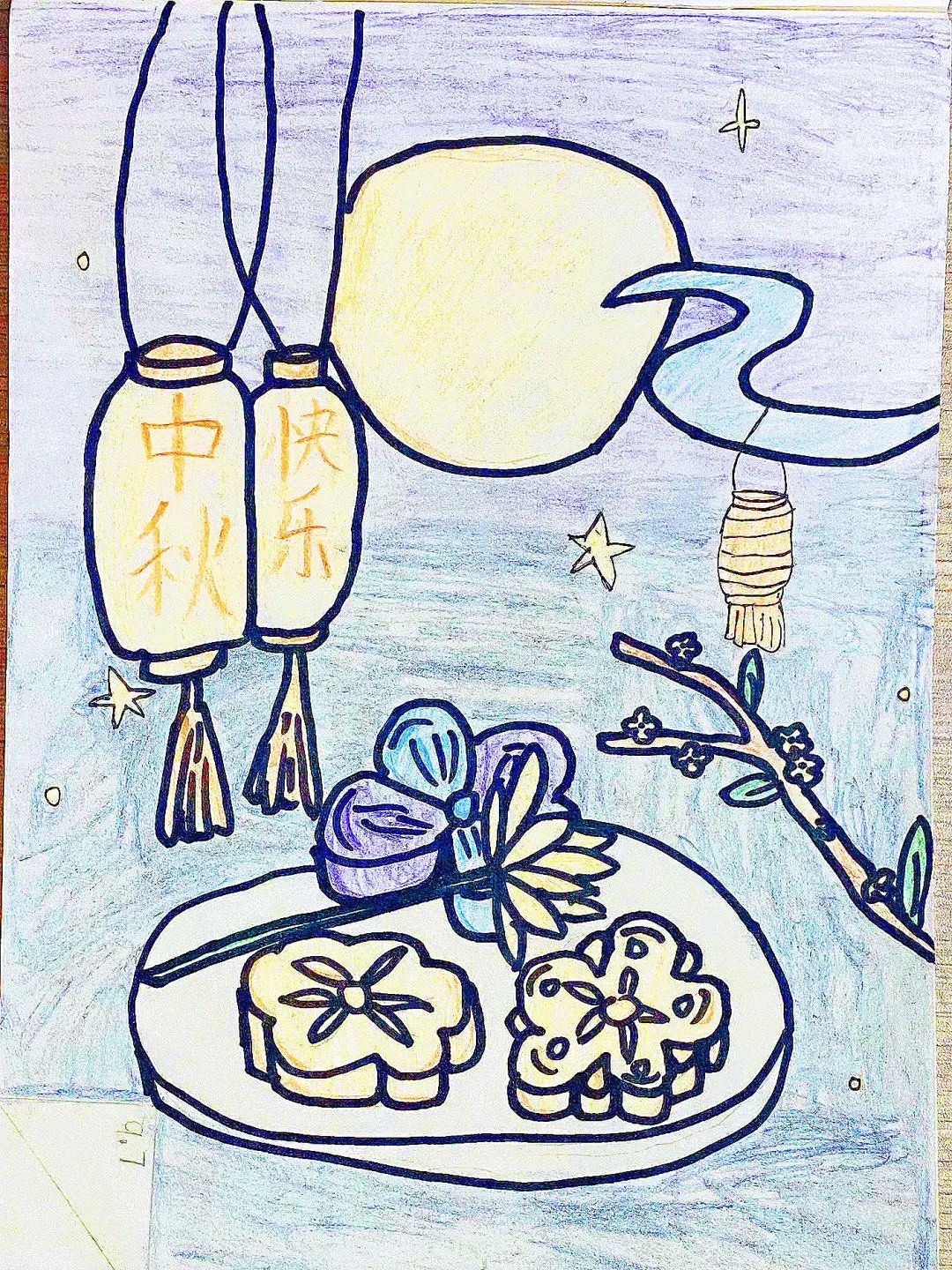 中秋节快乐儿童主题画