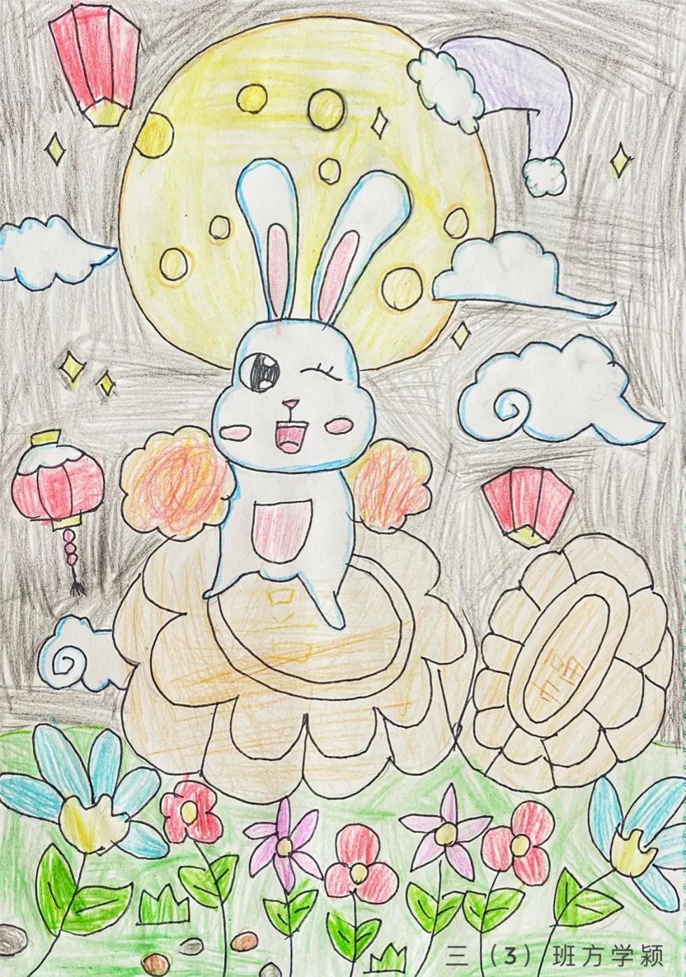 萌兔迎中秋儿童绘画