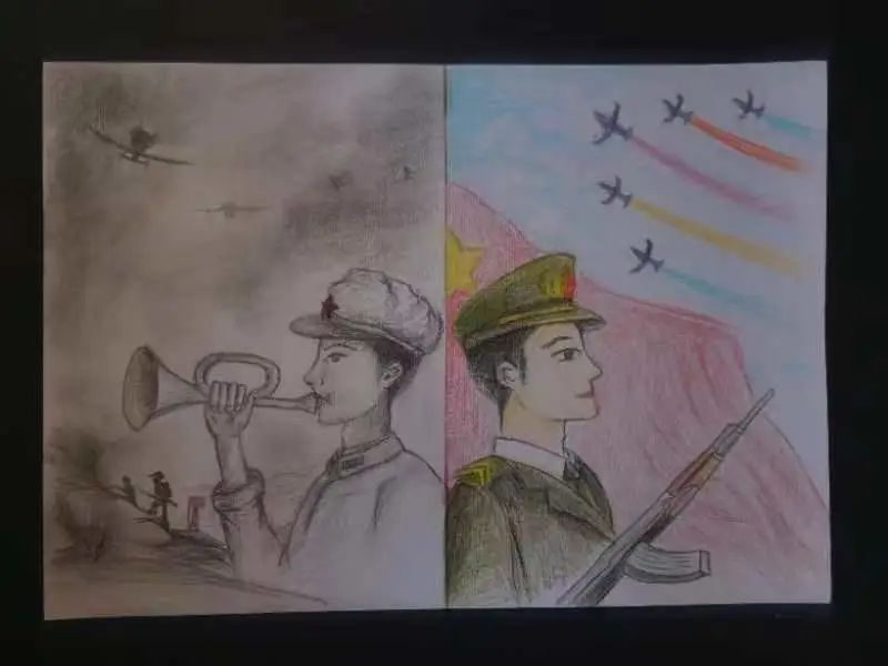 幼儿园绘画作品-----《致敬建军节》