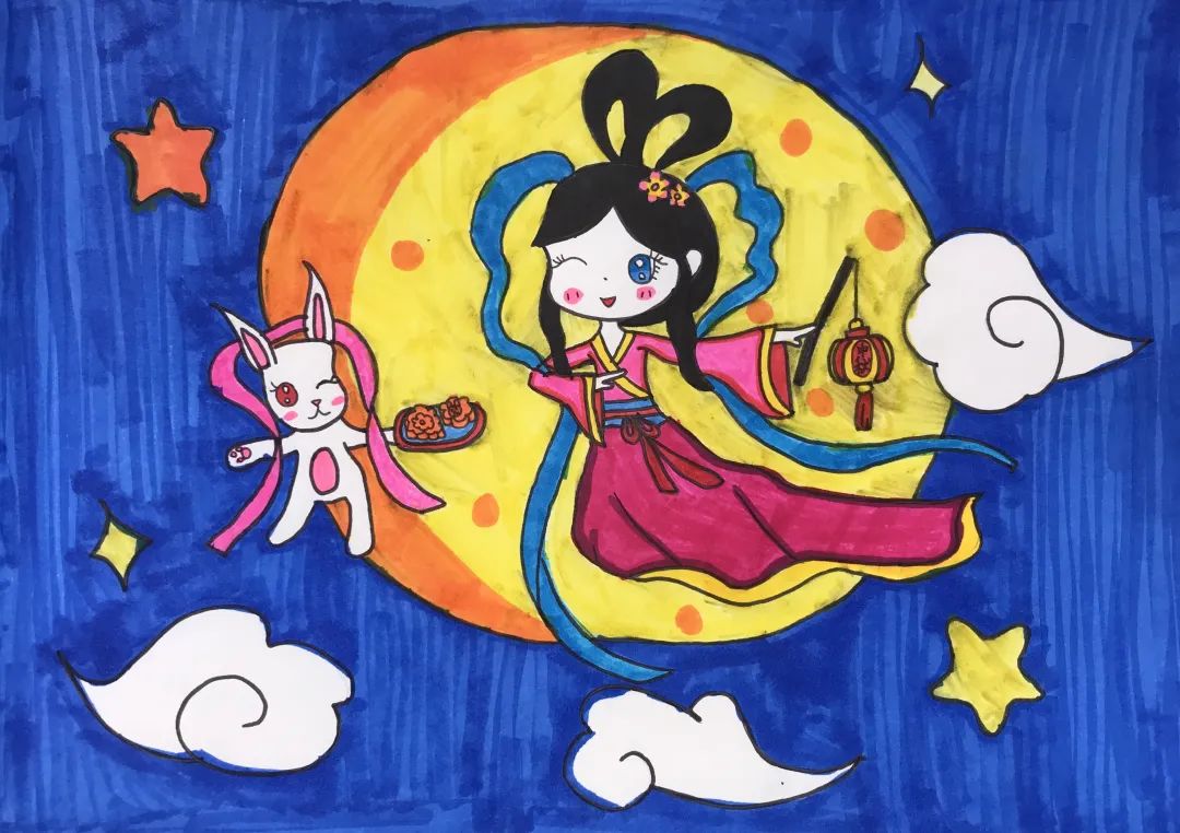 漂亮的嫦娥奔月儿童画