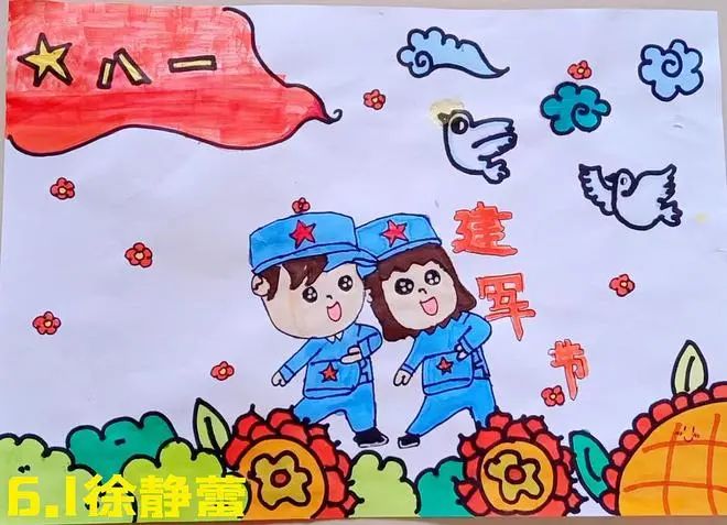 小学六年级8.1建军节儿童画